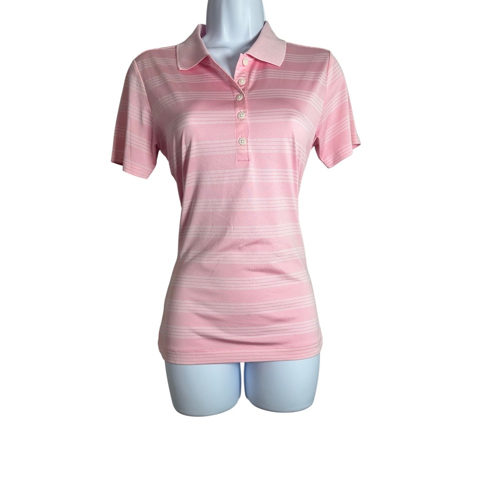 Nike Golf Tour Performance Dri-Fit Pink Striped Polo Shirt 452968-623 Womens S